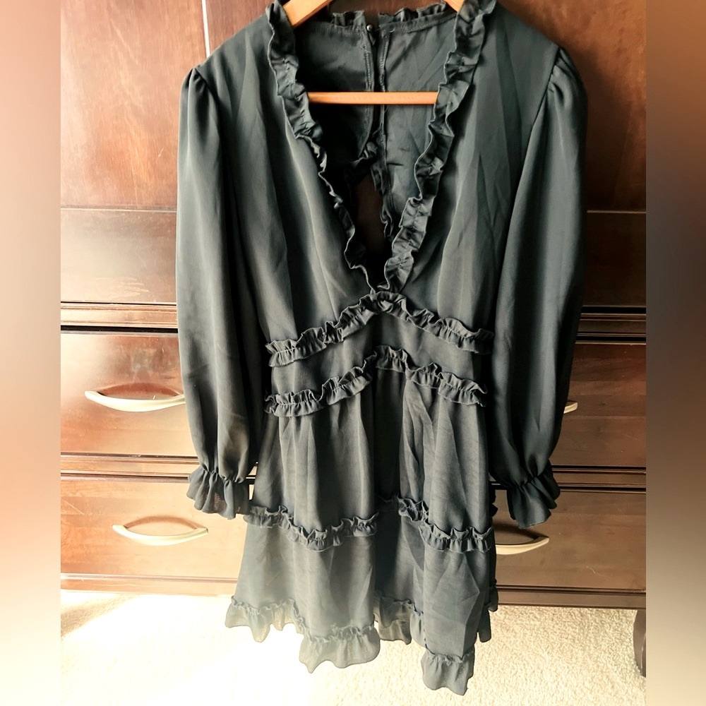Black Ruffle Tiered Mini Dress | Size Small